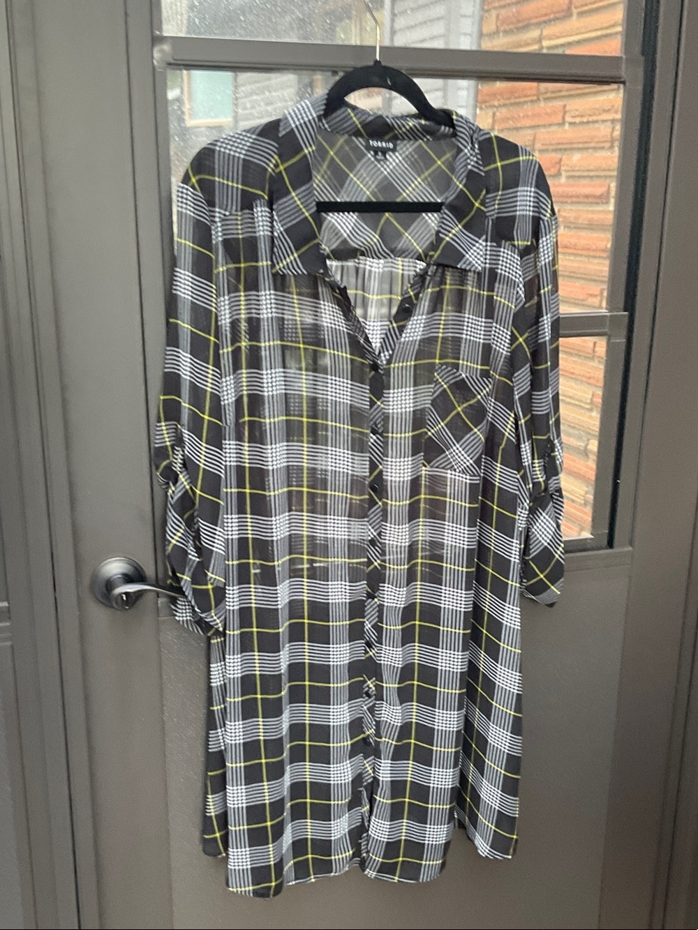 torrid Black and White Plaid Midi Shirt Dress with Yellow Lines